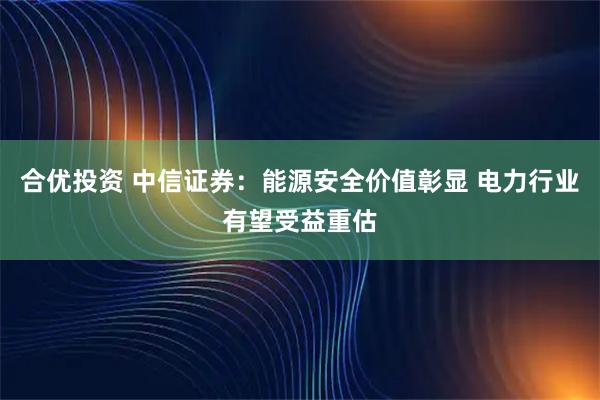 合优投资 中信证券：能源安全价值彰显 电力行业有望受益重估