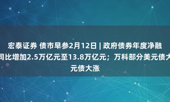 宏泰证券 债市早参2月12日 | 政府债券年度净融资同比增加2.5万亿元至13.8万亿元；万科部分美元债大涨