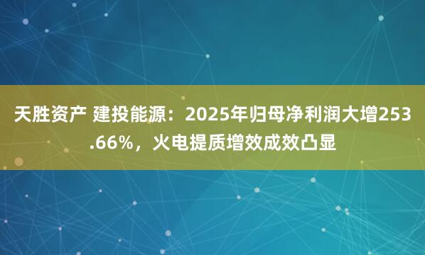 天胜资产 建投能源:2025年归母净利润大增253.66%,火电提质增效成效凸显